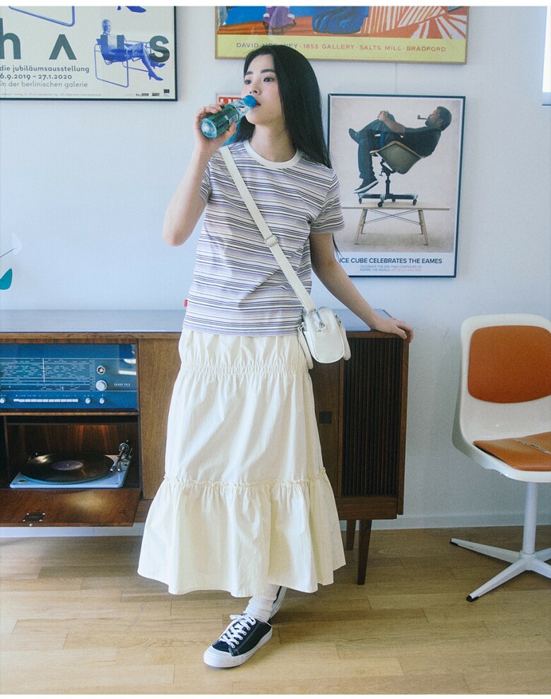 [RONRON] LAYERD STRING LONG ドレス★新作・24SS★韓国★ 원더플레이스 꼬모니노즈 W LONG FRILL SKIRT (WN246TCSKZ21)